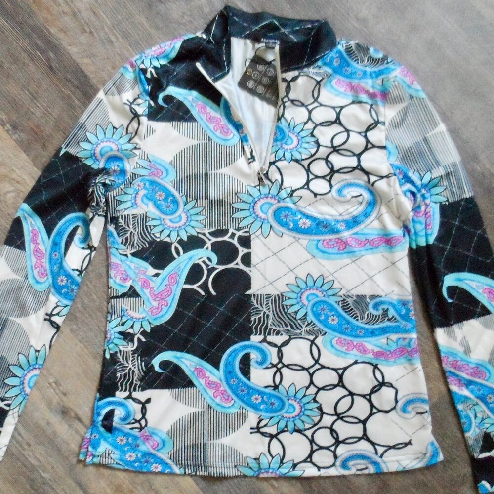 Womens Acegolfs Golf-Polo Shirt Paisley & Geometric Design Sz Med